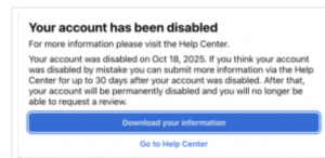 Matthew's Facebook account disabled