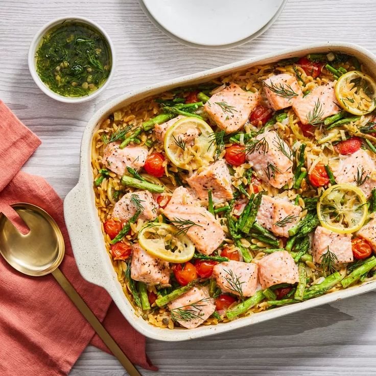 Anti Inflammatory Lemony Salmon & Orzo Casserole Anti Inflammatory Lemony Salmon & Orzo Casserole