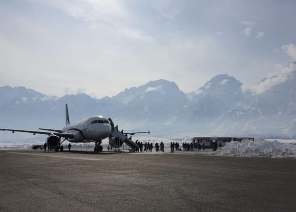 Pakistan international A 320 at Skardu airport