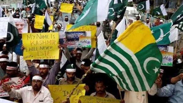 Local residents and activists of Pasban-i-Hurriyat Jammu Kashmir, an organisation of post-1989 migrants from India-held Kashm