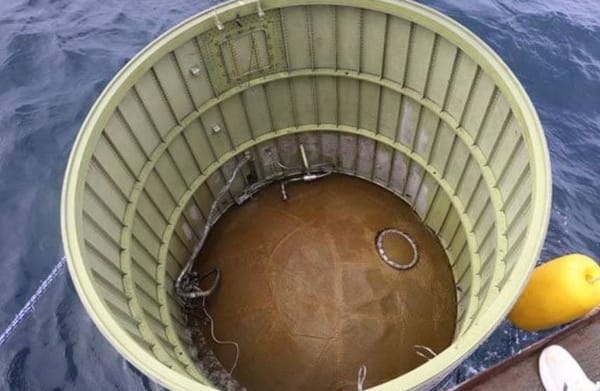 This photo taken on May 31, 2023, shows an object presumed to be part of North Korea's claimed 'Space Launch Vehicle' being s