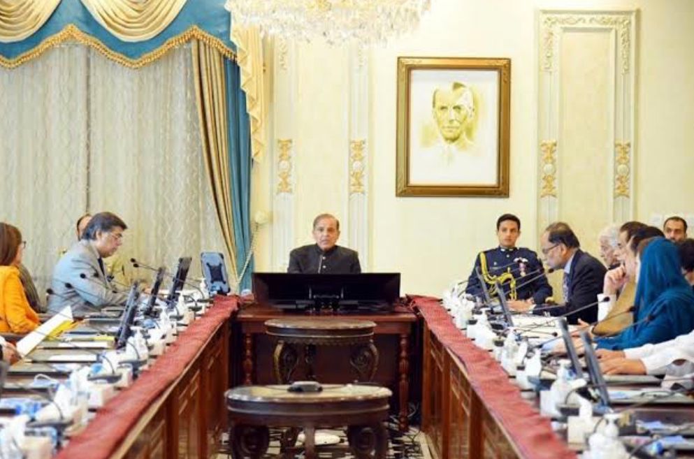 Prime Minister Shehbaz Sharif chairs a meeting of the federal cabinet on April 3, 2023