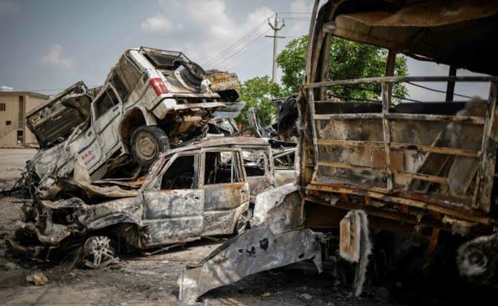 Burnt vehicles are pictured following clashes between Hindus and Muslims in Nuh district of the northern state of Haryana, India, August 1