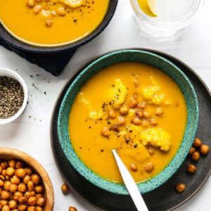 Butternut Squash Soup with Avocado & Chickpeas