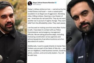 New York Mayor Zohran Mamdani Condemns US-Israel Strikes on Iran, Calls for Peace